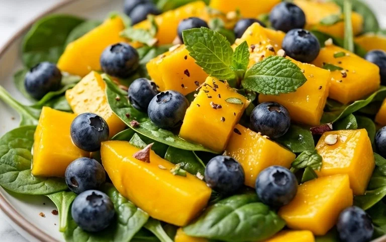 Mango Salad with Spinach and Blueberries