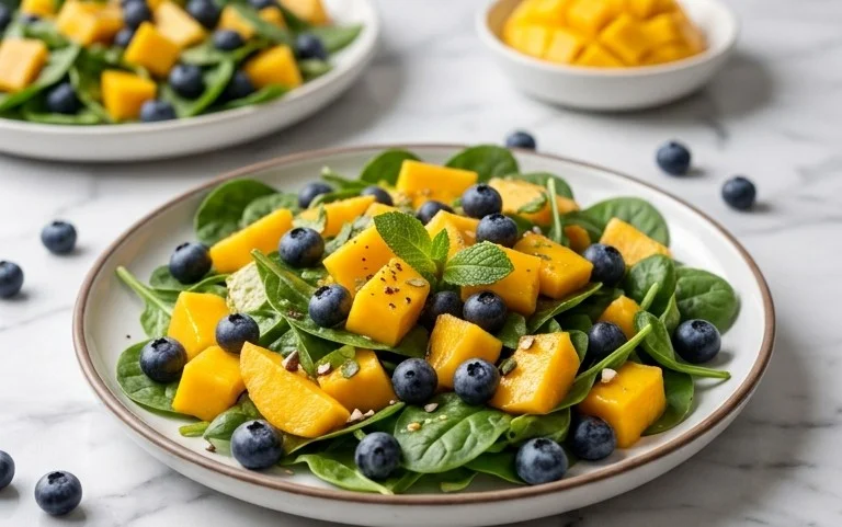 Mango Spinach Blueberry Salad with Honey Dijon Dressing